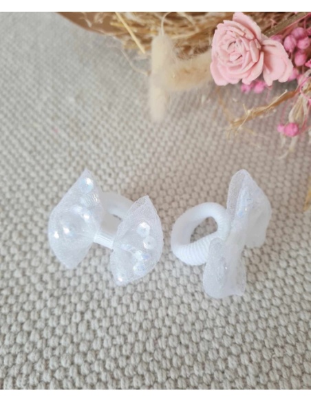 Zestaw gumek do włosów kokardki białe (2 szt)