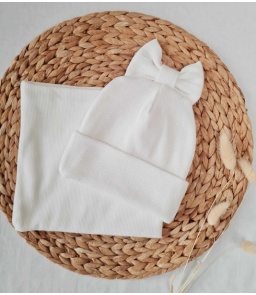 Komplet z prążka z kokardką (czapka + komin) 2