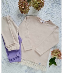 Bluzka z koronkową baskinką beżowa Retro Roses 2