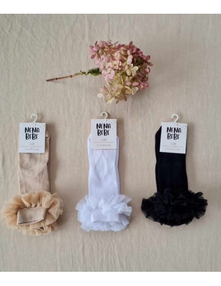 Podkolanówki bawełniane z falbanką tiul 1-2 lata