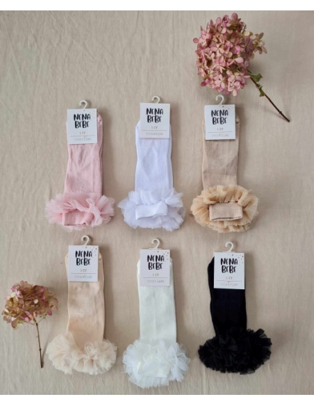 Podkolanówki bawełniane z falbanką tiul 1-2 lata