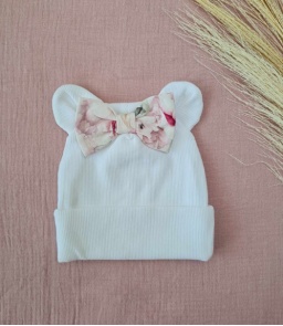 Czapka prążek ecri z uszkami 2